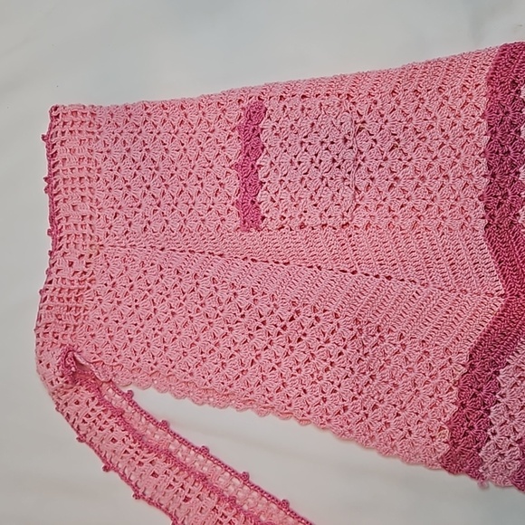 Hand Crafted Kitchen Crochet Apron Pink Vintage Cottagecore Floral open stitch - Picture 11 of 17